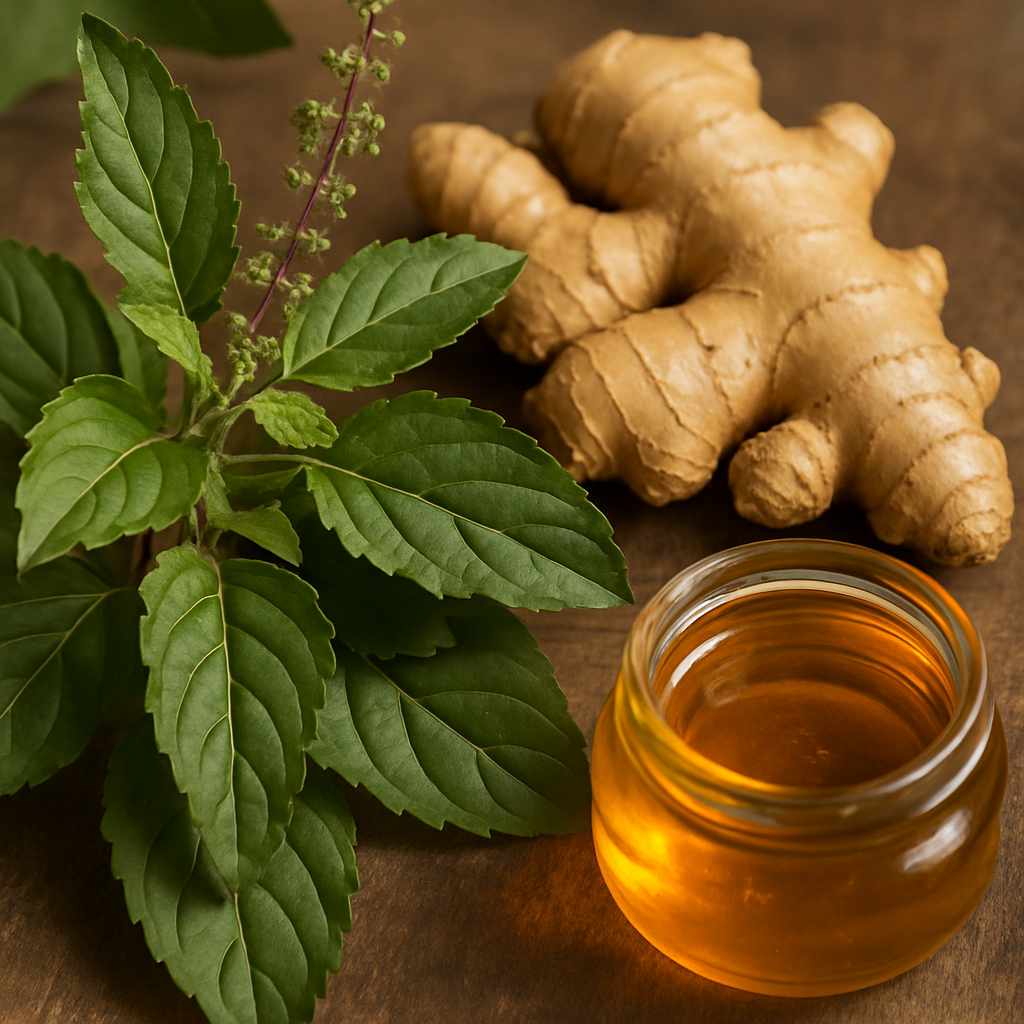 खांसी का घरेलू नुस्खा – तुलसी, अदरक और शहद